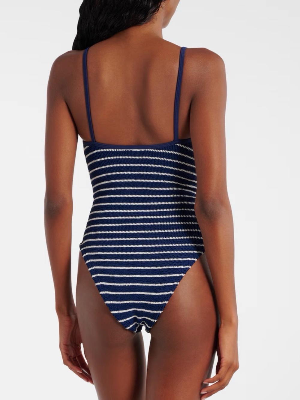 Hunza G Pamela Navy & White Striped Knit One-Piece Swimsuit - Picture 4 of 9